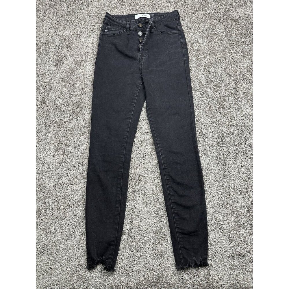 KanCan Jeans Women’s 3/25 Black High‎ Rise Button Fly Skinny Raw Hem Stretch